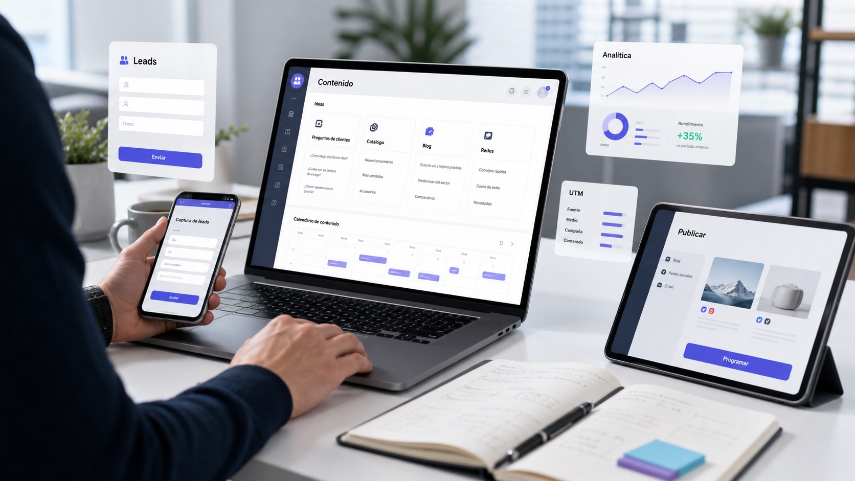 Captura de leads conectada a contenido y analitica